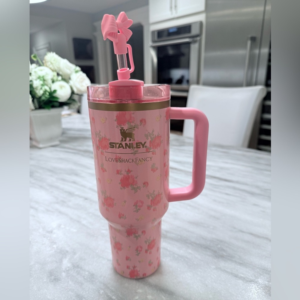 Authentic Stanley X LoveShackFancy Pink Floral Tumbler Pink Bow Straw 40oz